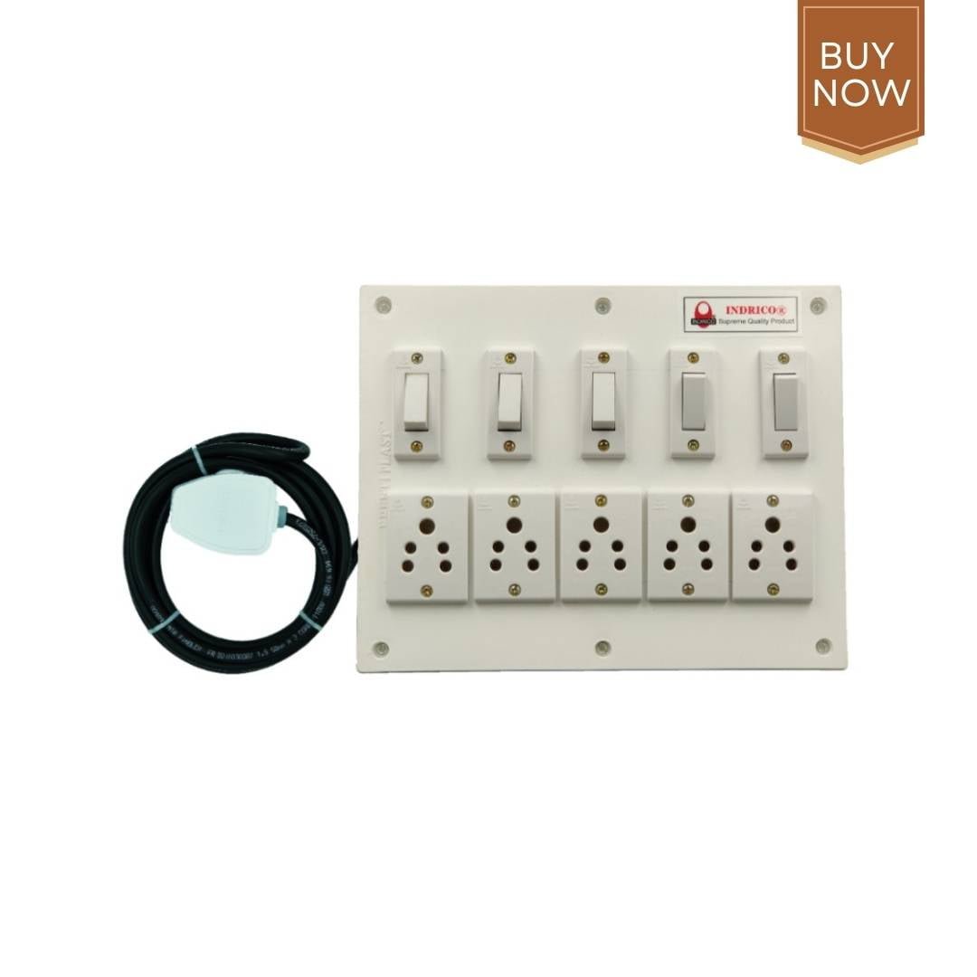 INDRICO® Electric Switch Board for Home Sockets with switches Heavy  Wire Extension Board (White) INDRICO®
